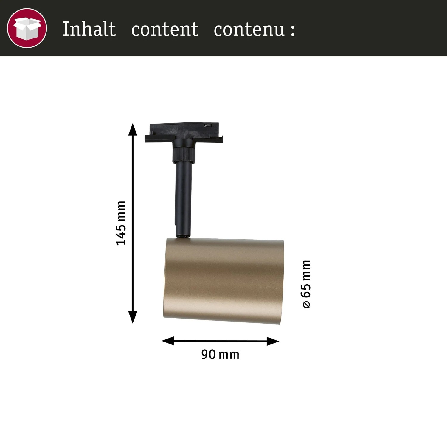 Paulmann URail Schienenspot Luxe in Gold matt/Schwarz mit Maßen 145x90x65 mm für LED-Schienensysteme.