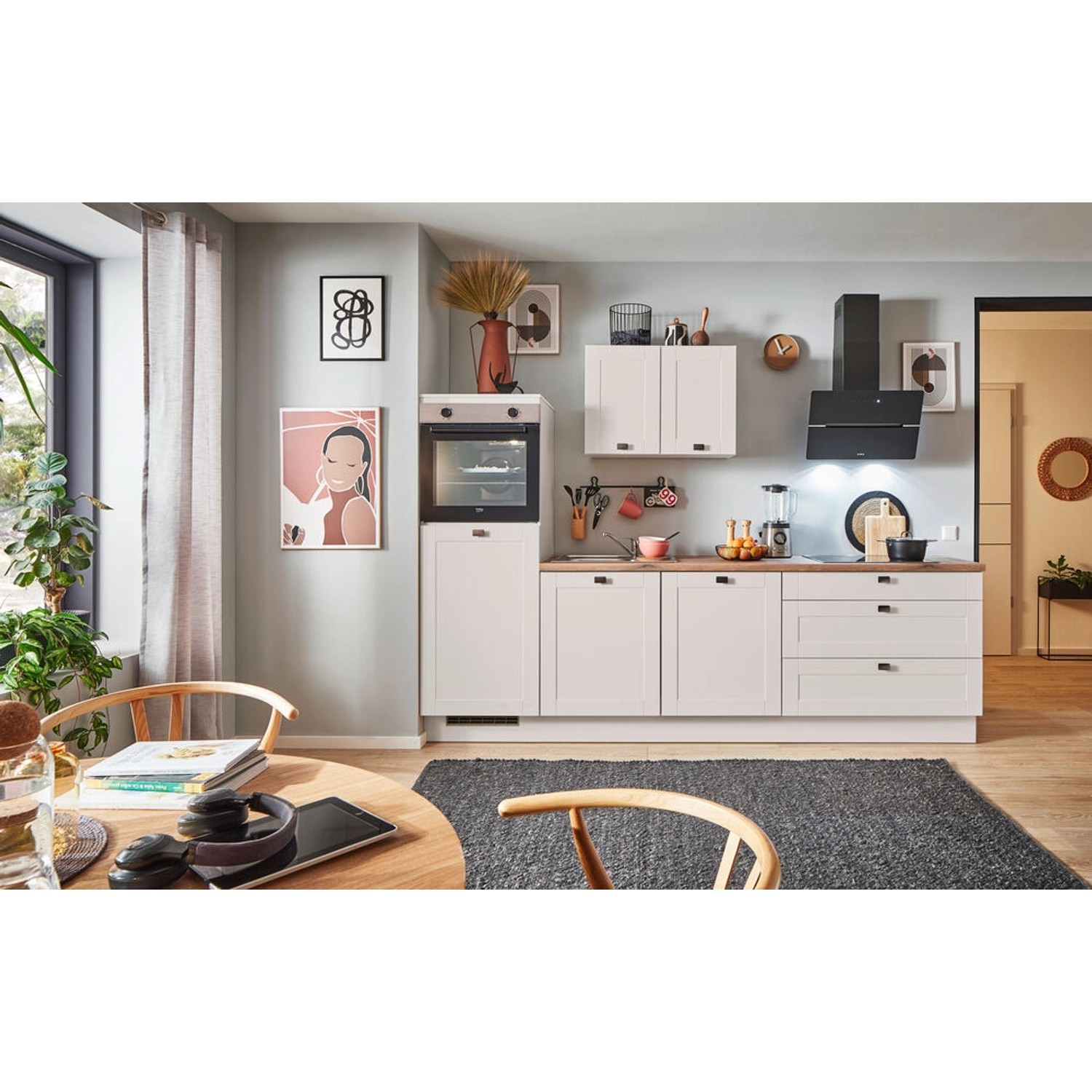 pino Küchenzeile 280 cm Kaschmirgrau Matt Anschlag,inks 1 Geräteschrank günstig online kaufen