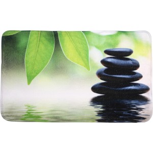 Sanilo Badteppich Harmony 50x80 cm mit Stein- und Blattmotiv für entspannendes Ambiente im Badezimmer.
