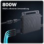 Dunkelgrauer MARSTEK 800W Mikro-Wechselrichter mit leuchtenden Kabeln für Balkonkraftwerk. 99,8% effiziente Umwandlung.