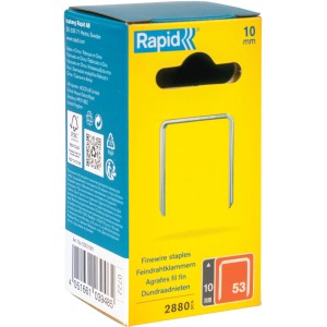 Rapid Tackerklammern 53/10 mm, 2880 Stück, in gelb-blauer Verpackung.