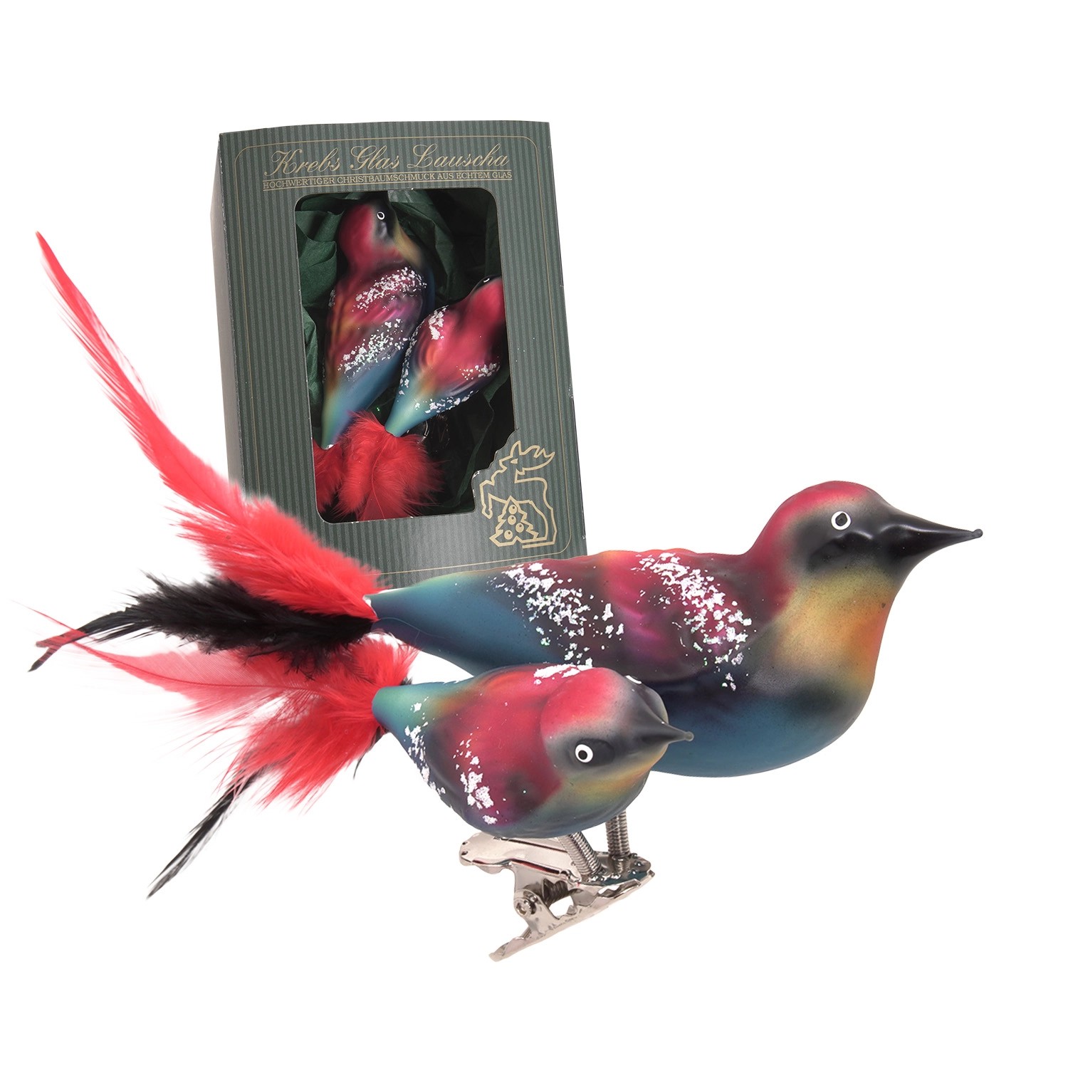 Krebs Glas Lauscha Baumschmuck Doppelvogel Bienenfresser Mehrfarbig 9cm