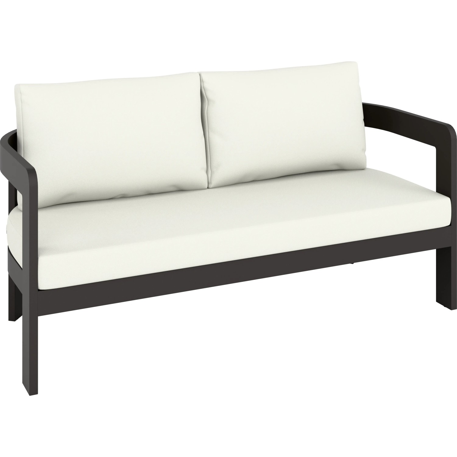 Sorreno Lounge-Bank: 2-Sitzer Gartenbank aus Aluminium in Anthrazit mit weißen Kissen.