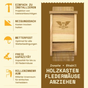 Wild Yard Fledermaushaus aus Zedernholz für bis zu 50 Fledermäuse. Natürlicher Mückenschutz.
