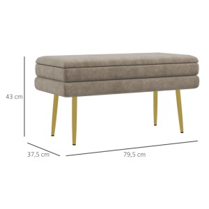 Beige HOMCOM Polsterbank mit Samtoptik, Stauraum und goldenen Beinen. Perfekt als Hocker.