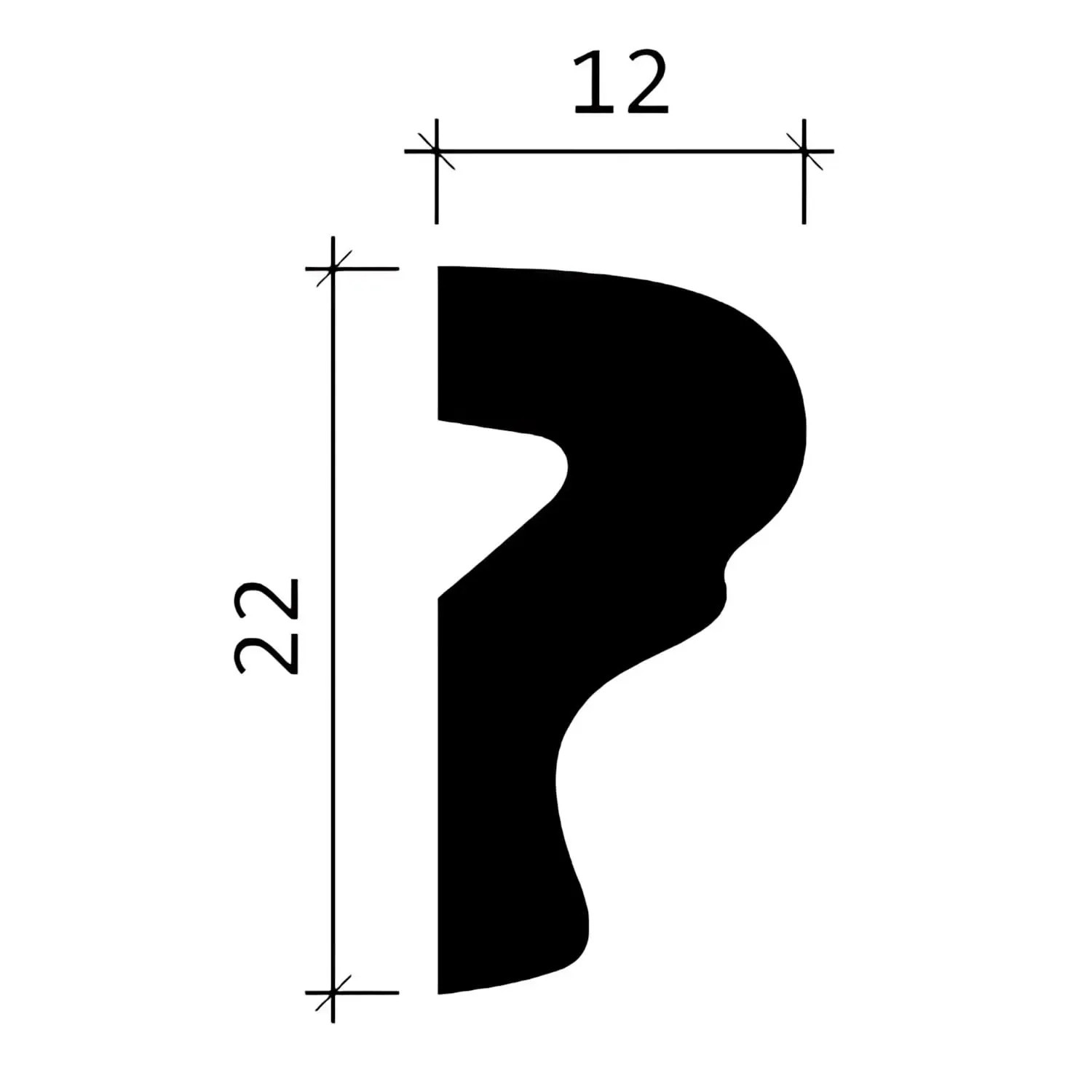 Profilansicht der weißen PROFHOME Wand- und Friesleiste (22x12mm) aus Polyurethan Hartschaum.