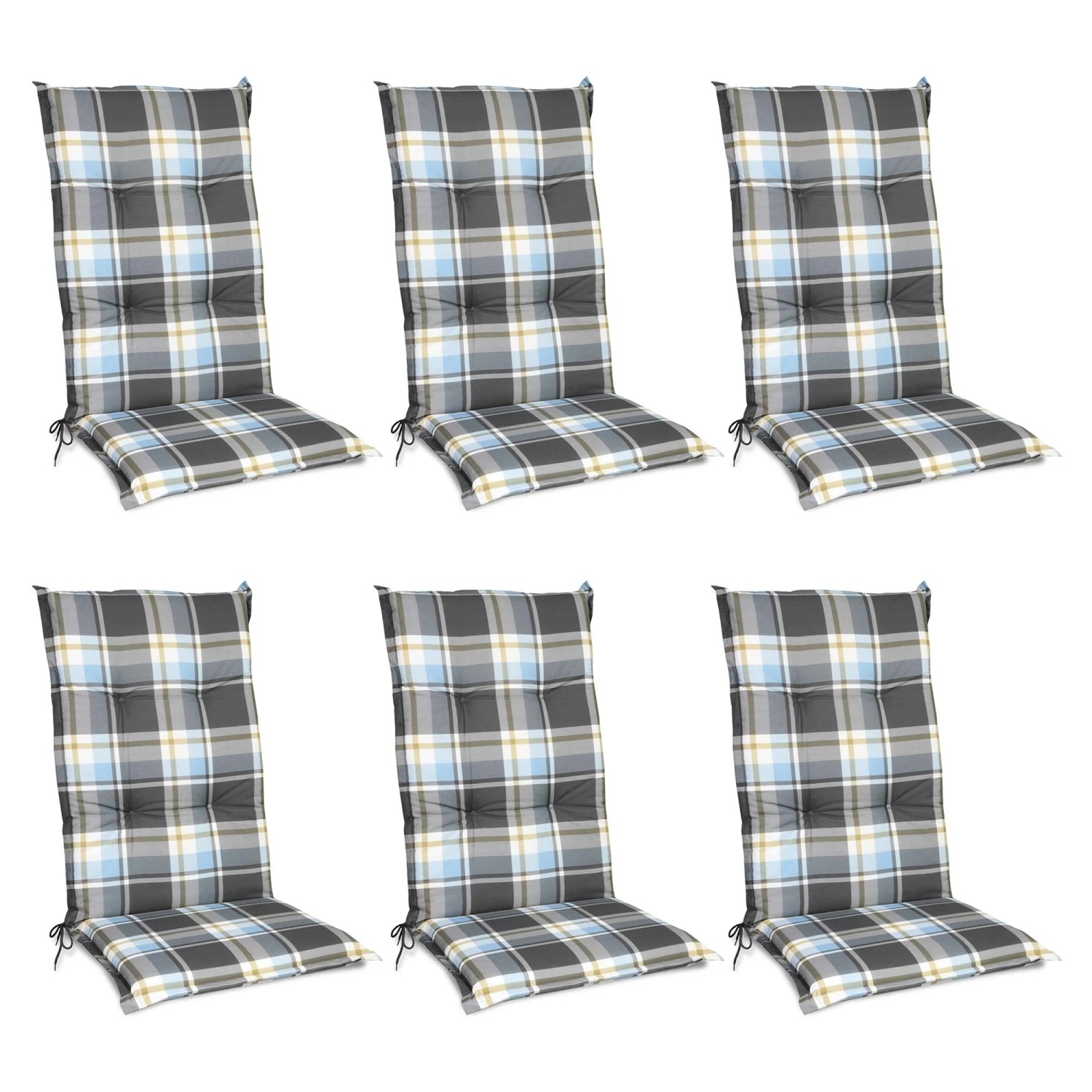 Beautissu Sunny BK Hochlehner 120x50x6cm Blau Kariert 6tlg