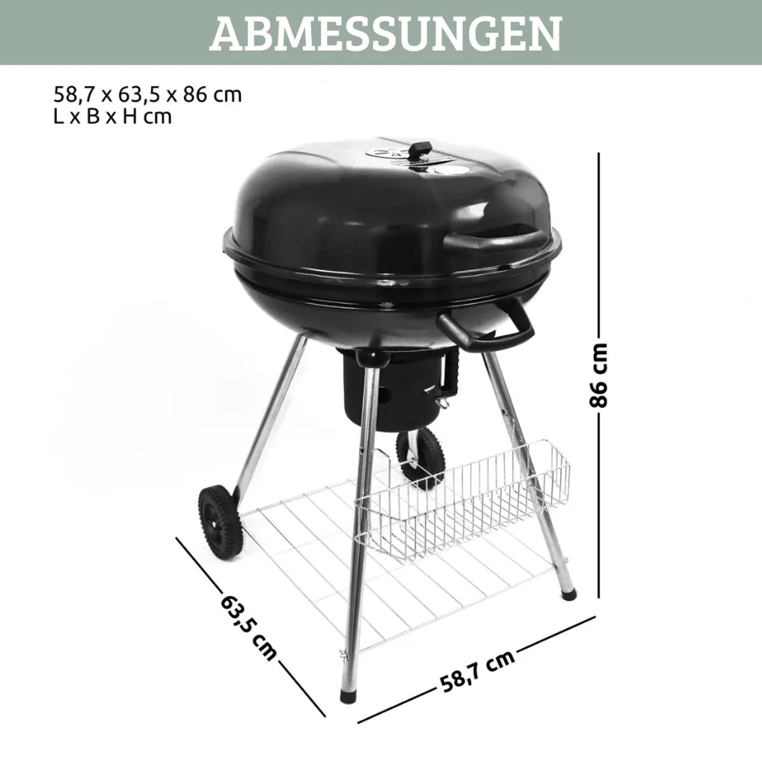 Schwarzer DELUKE Kugelgrill ENNO mit Ablage und Grillhandschuhen, Grillfläche Ø 55 cm.