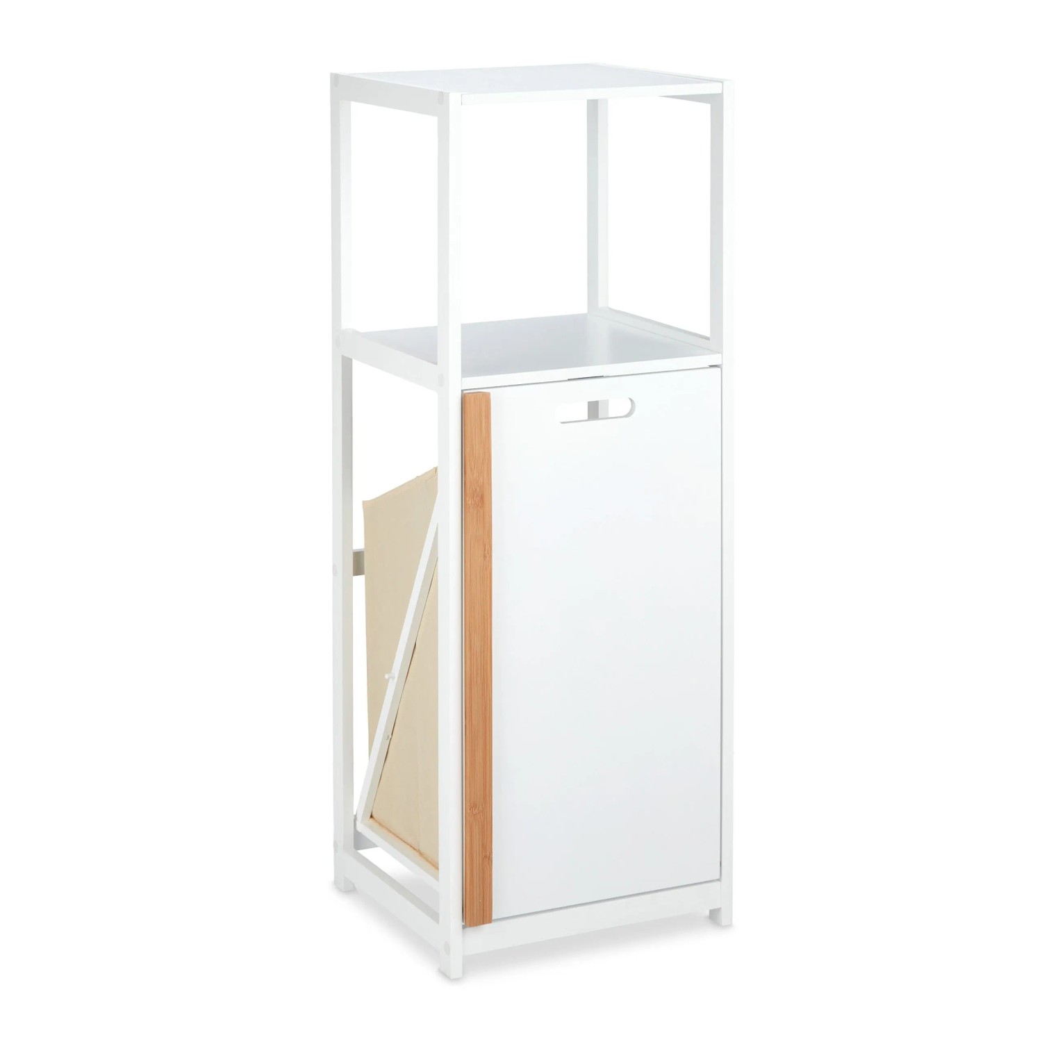 Relaxdays Badregal MDF Bambus PP Weiß mit Wäschekorb 98 cm x 36 cm x 30 cm 6,3 kg