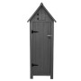 Grauer Monstershop Gartenschrank aus Holz mit abschließbarer Tür und Regalen.
