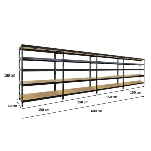 PROREGAL Schwerlastregal 4er-Set, 180x150x60 cm, schwarz, mit 5 MDF-Fachböden. Ideal für Werkstatt und Lager.
