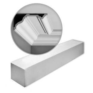 ORAC DECOR C332 LUXXUS Zierleisten Set, 10 weiße Stuckleisten (20 m), Detailaufnahme der Eckleiste.