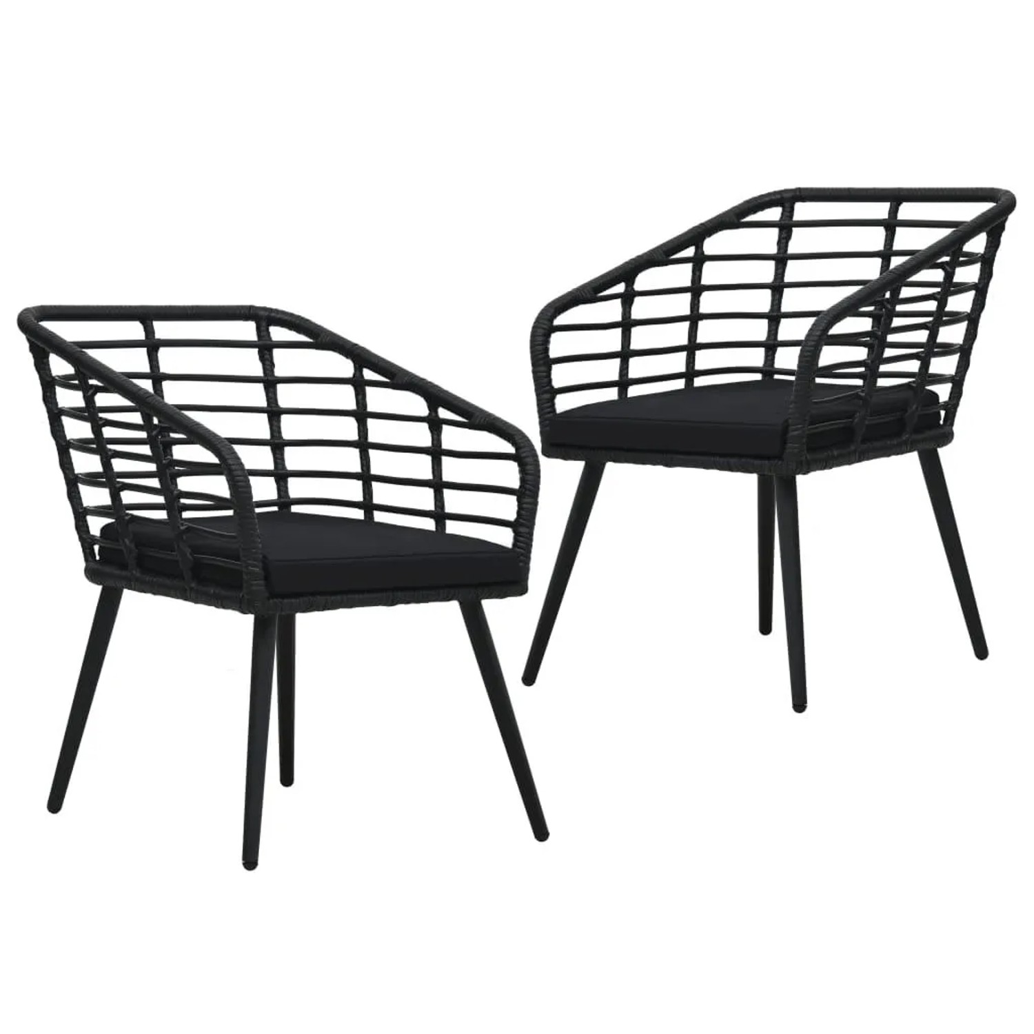 Furnicato Gartenstühle 2er Set Poly Rattan Mit Auflagen 635x535x77 Cm Schwarz