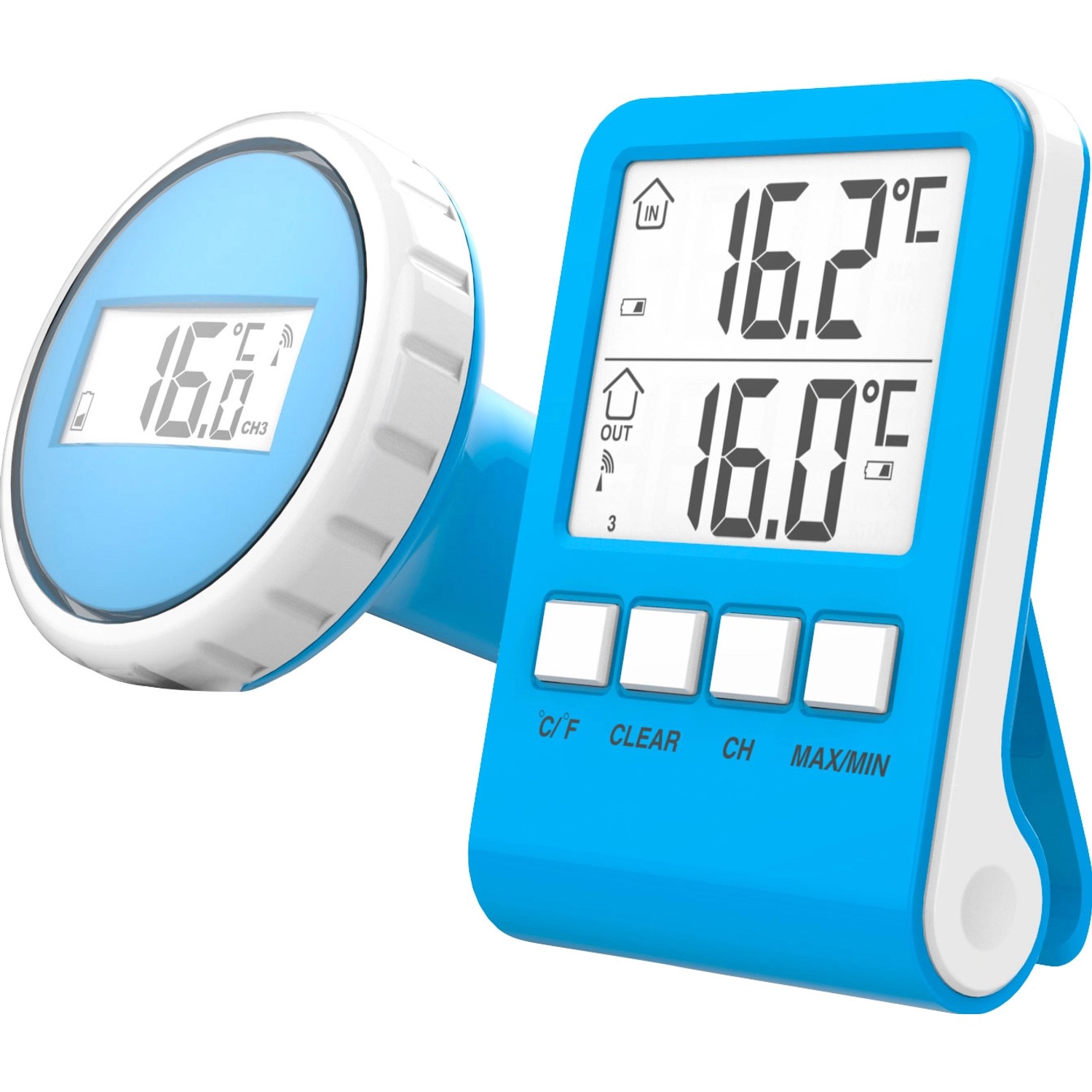 Summer Fun Funkthermometer für Pool und Teich mit digitaler Anzeige der Wasser- und Innentemperatur.