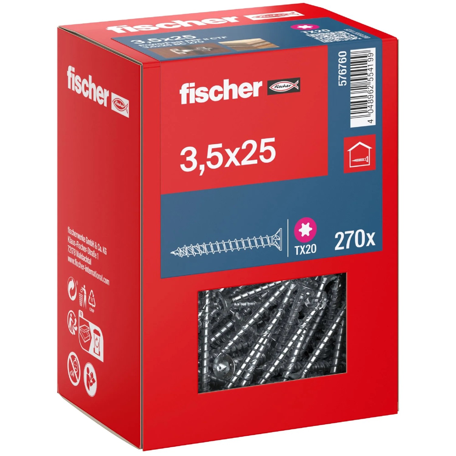 Fischer Schraube PowerFast II Senkkopf TX Vollgewinde Ø 3,5 x 25 mm 270 Stk