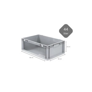 Graue PROREGAL Eurobox NextGen Store, 44 Liter, mit seitlicher Öffnung, 40x60x22 cm.
