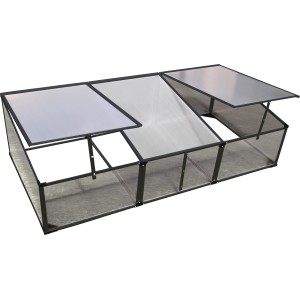 Frühbeetaufsatz 150x70x40/30cm für Hochbeete, mit Aluminiumrahmen und Polycarbonatplatten.