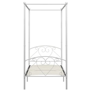 Weißes vidaXL Himmelbett-Gestell aus Metall, 90x200 cm, mit Lattenrost. Romantisches Design für Schlafzimmer.
