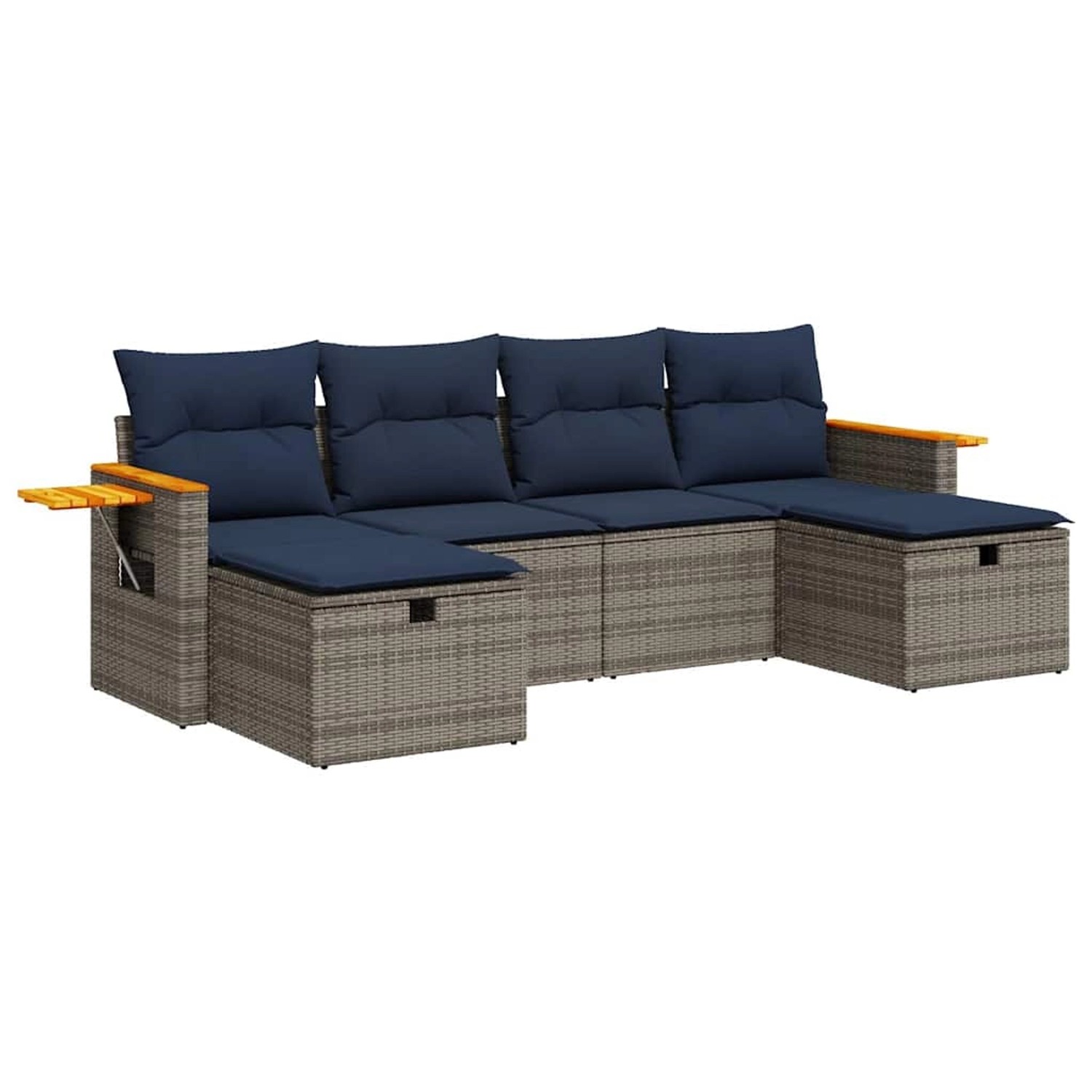 vidaXL 6-Tlg Garten-Sofagarnitur mit Kissen Grau Poly Rattan 3326002 günstig online kaufen