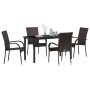 Braune 5-teilige Garten Essgruppe aus Poly Rattan von vidaXL mit Tisch und vier Stühlen.
