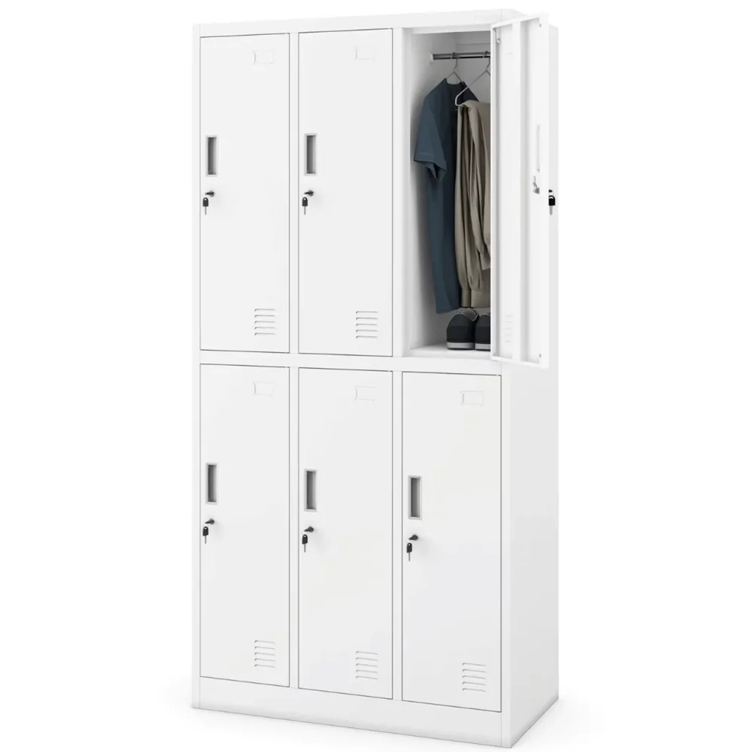 JAN NOWAK Umkleideschrank Spind IGOR 6 Abteile 185 x 90 x 45 cm Weiß