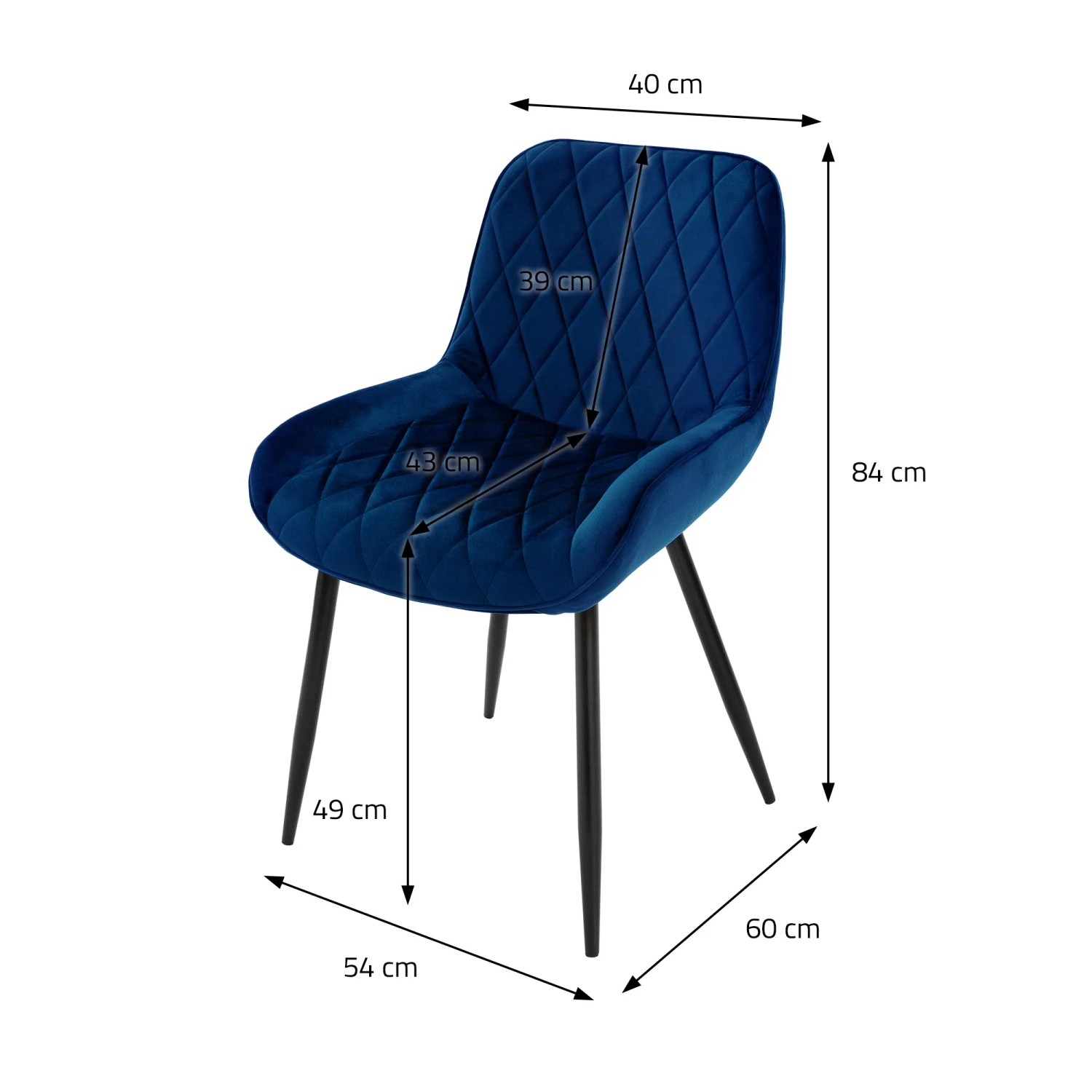 ML-Design Esszimmerstuhl 4er Set, dunkelblau, Samt, mit Armlehnen und Rautenmuster.
