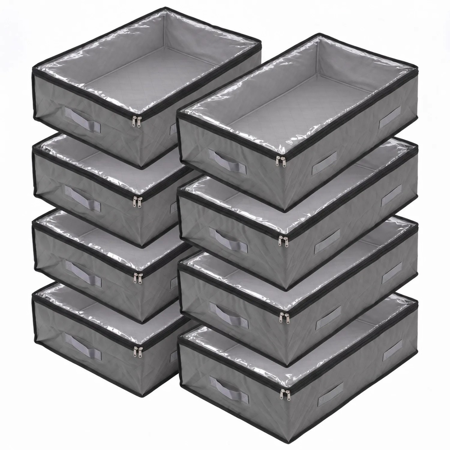 Sekey Unterbettkommode 8er Set 110 L Aufbewahrungstasche Faltbar Transparent mit Sichtfenster Doppelreißverschluss für Kleidung Bettwäsche und Decken