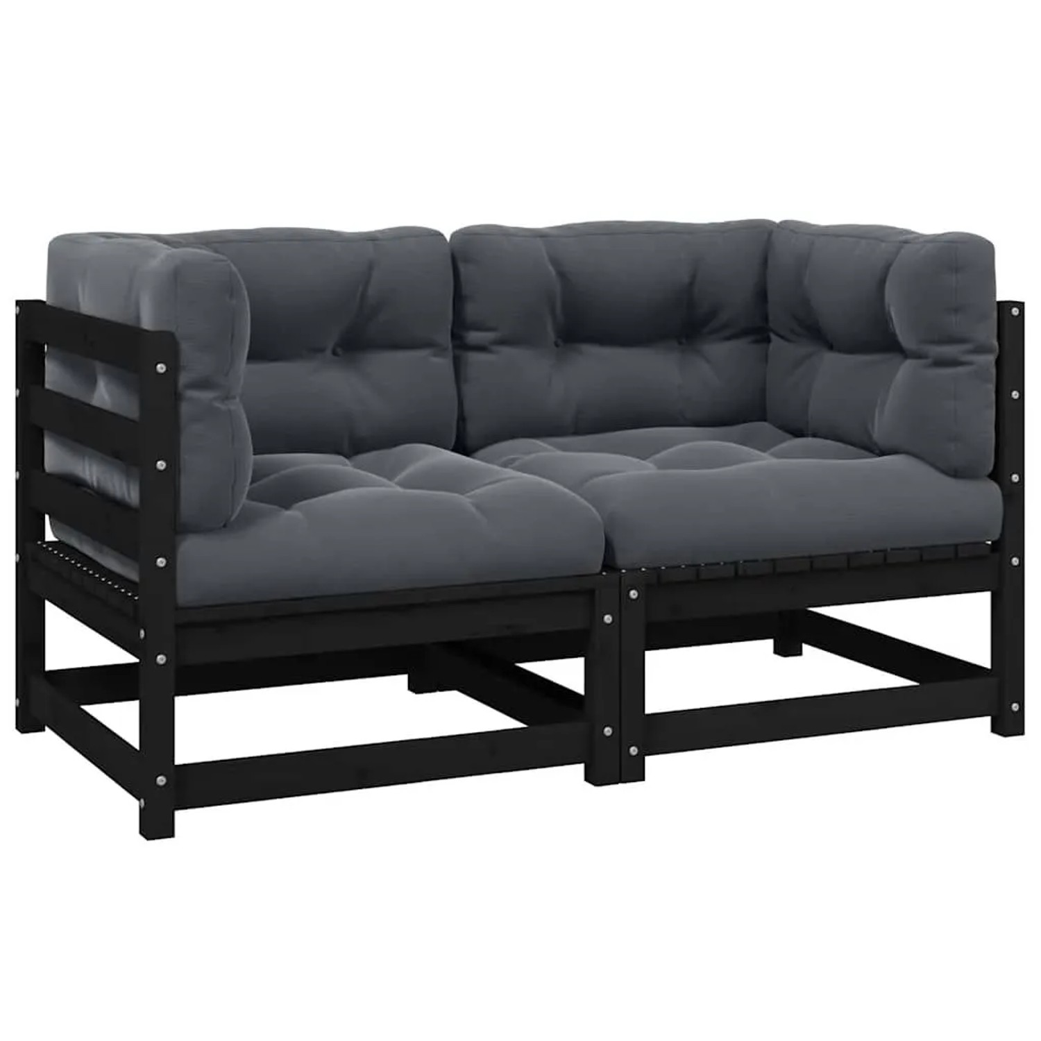 vidaXL Gartensofa 2-Sitzer mit Kissen Schwarz Kiefer Massivholz 805734