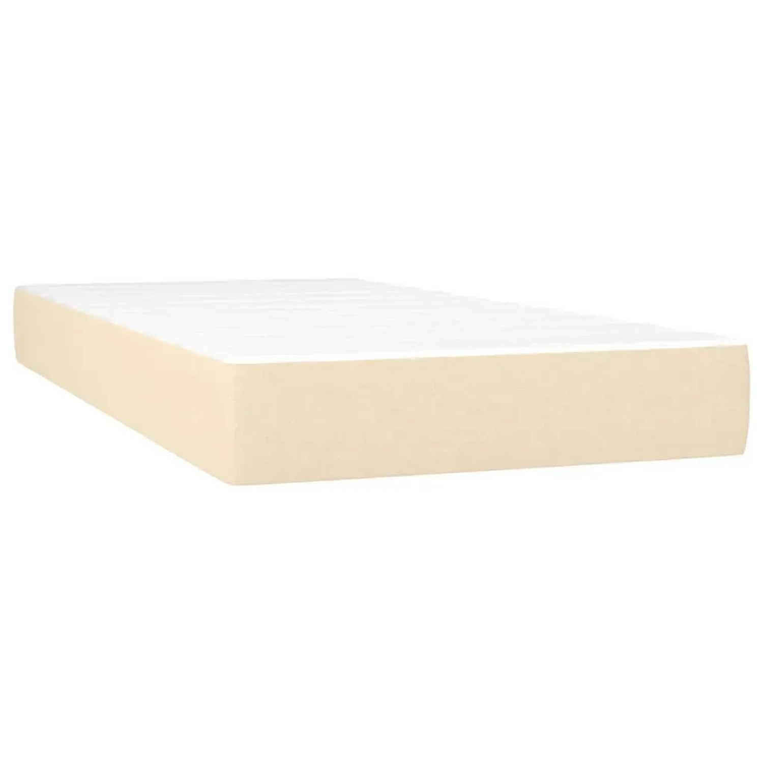 Cremefarbenes Boxspringbett 200x200 cm mit Matratze und Topper.