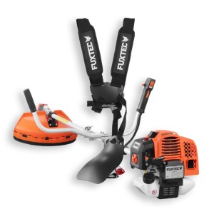FUXTEC Benzin Motorsense FX-MS162, orange-schwarz, mit Motor, Zweihandgriff, Schneidkopfschutz und Tragegurt.