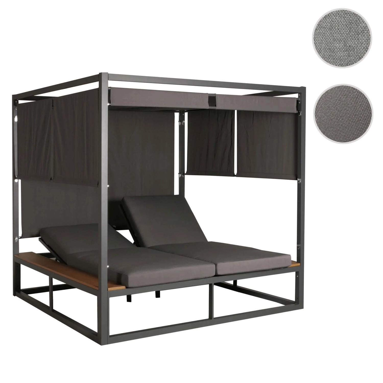 Dunkelgraue MCW Lounge-Gartenliege M63 mit verstellbaren Seitenwänden und Liegefunktion.