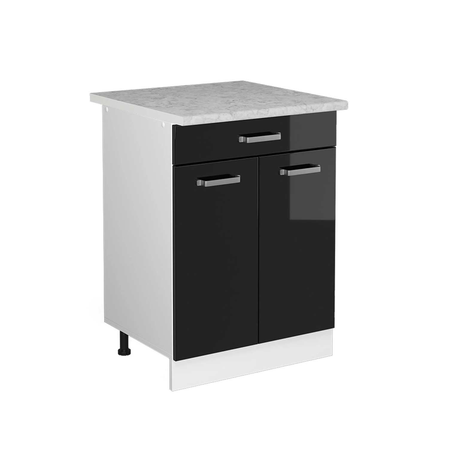 Thumbnail - Vicco Küchenunterschrank R-Line Schwarz Hochglanz/Weiß 60 cm mit Schublade AP Marmor