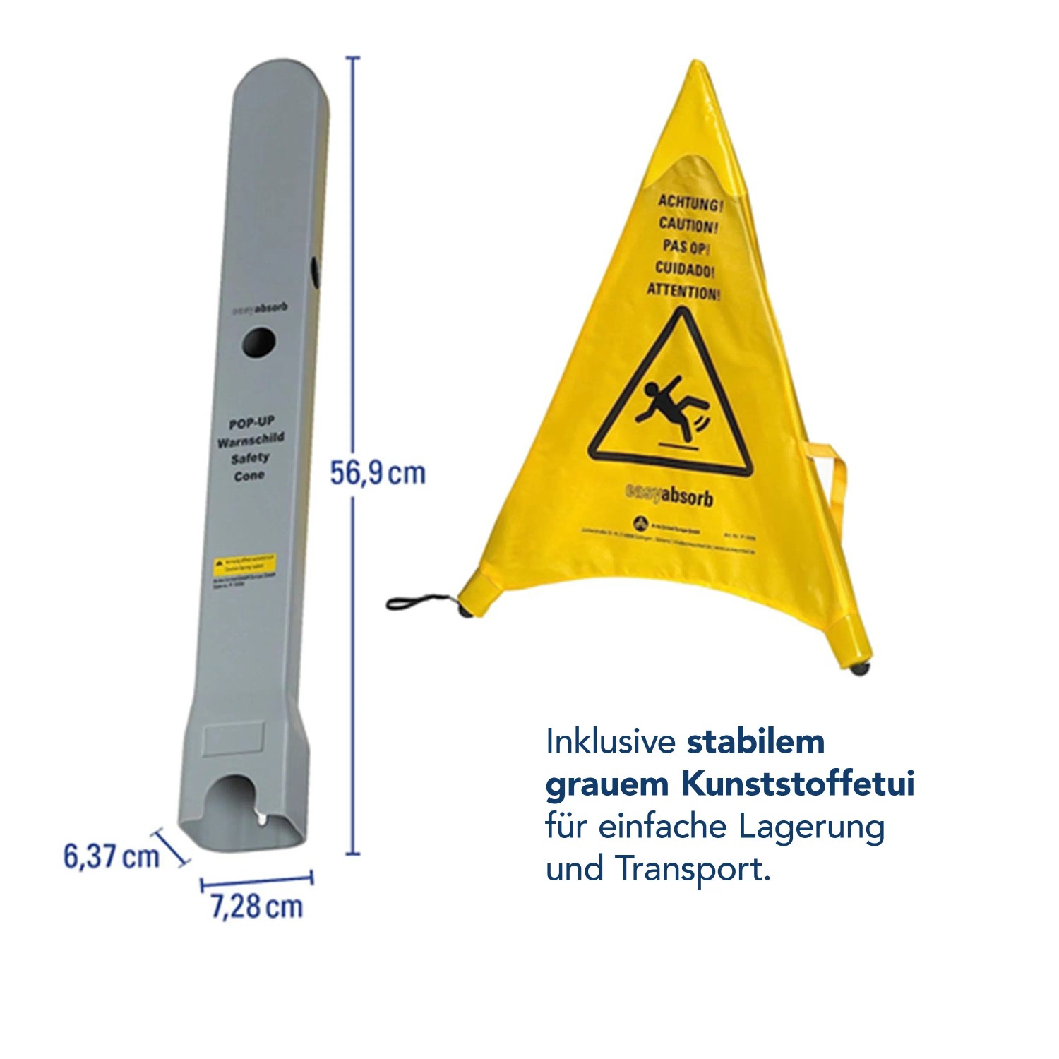 First Aid Only Warnschild "Achtung Rutschgefahr", gelb, faltbar, mit Transportetui.