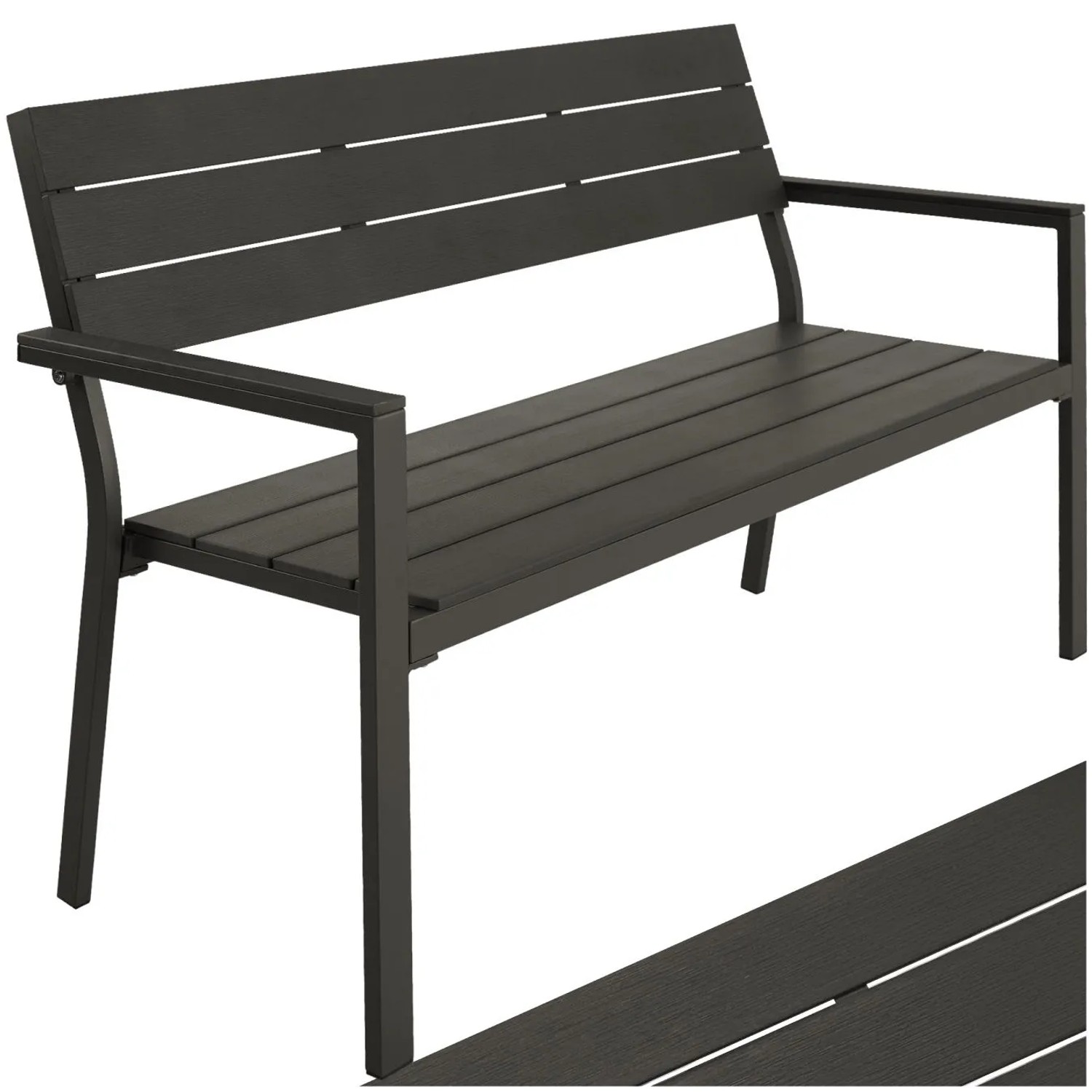 Tectake Aluminium Gartenbank Line 2 Sitzer Wetterfest 128 x 59 x 88 cm Dunkelgrau