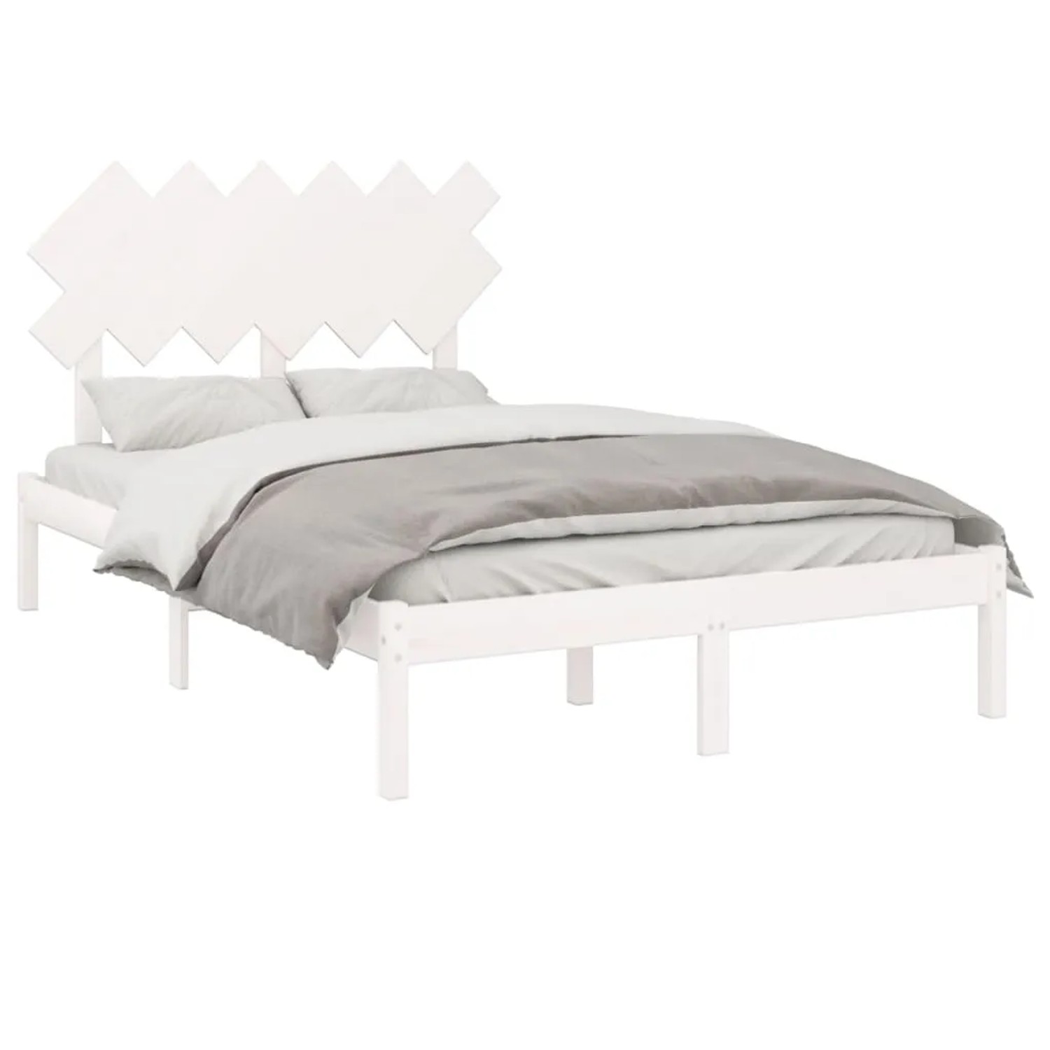 Weißes Massivholzbett 120x200 cm mit Lattenrost und Kopfteil im modernen Design.
