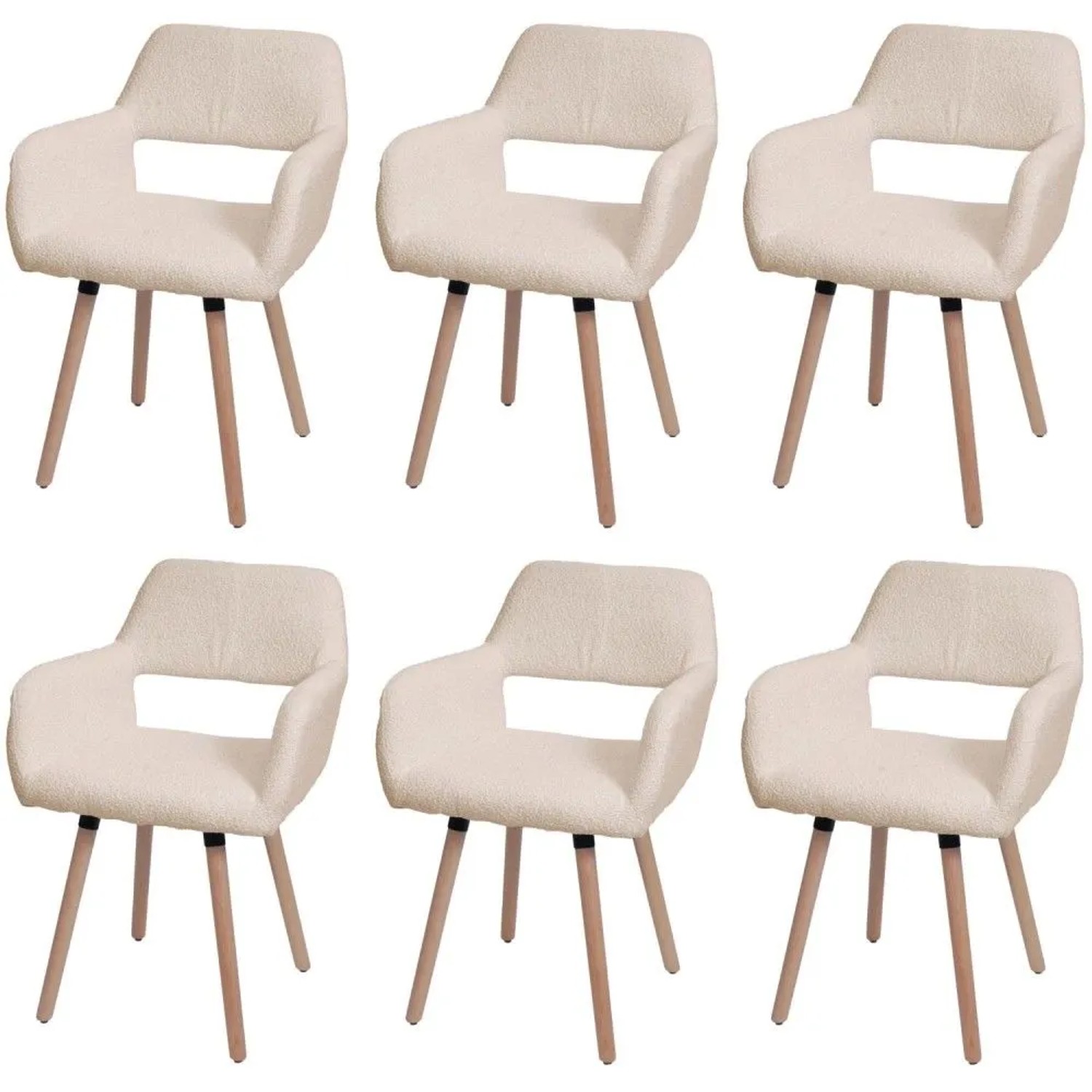 MCW Esszimmerstuhl A50 II 6er-Set Beige Stoff/Textil Boucle 450g/m²