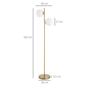 HOMCOM Stehlampe 2-Teiliger Glas-Lampenschirm Stahl Glas 39 x 28 x 165cm
