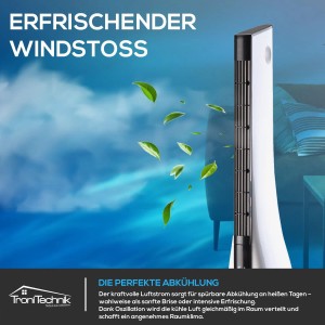Tronitechnik Turmventilator 88cm: Standventilator mit Oszillation für angenehme Kühlung.