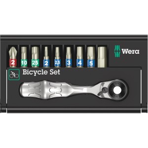 Wera Bicycle 9 Set, 10-teilig, mit Mini-Ratsche und Bits für Fahrradreparaturen.