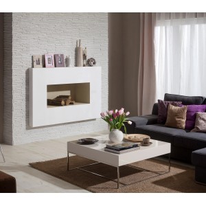Wohnzimmer mit weißem Stegu Verblender Palermo als Wandverkleidung.