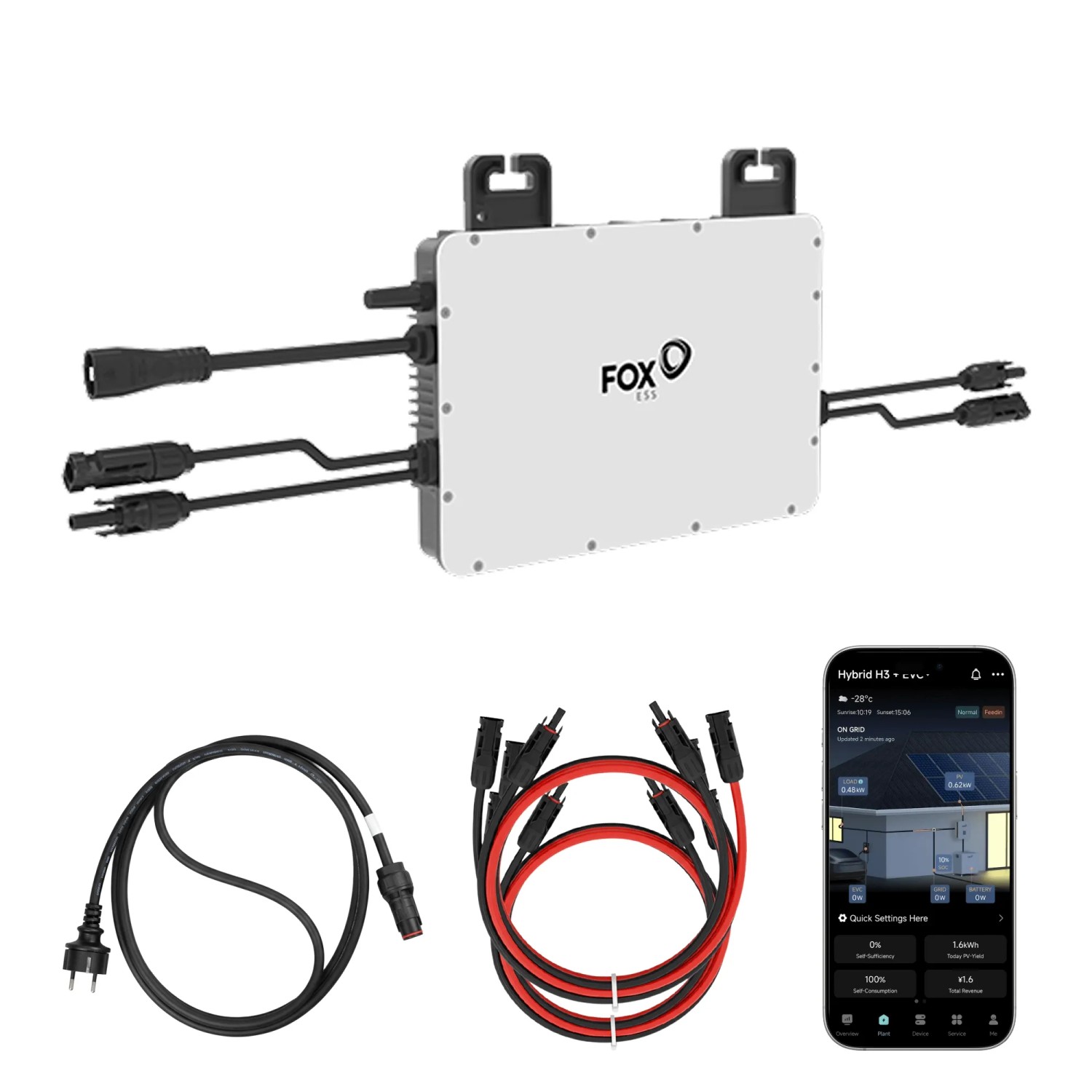 FOX ESS Mikro-Wechselrichter 800 W M1-800-E für Balkonkraftwerk 2 MPPT mit WIFI inkl. 5 m Anschlusskabel & 4x 1 m Solar-...