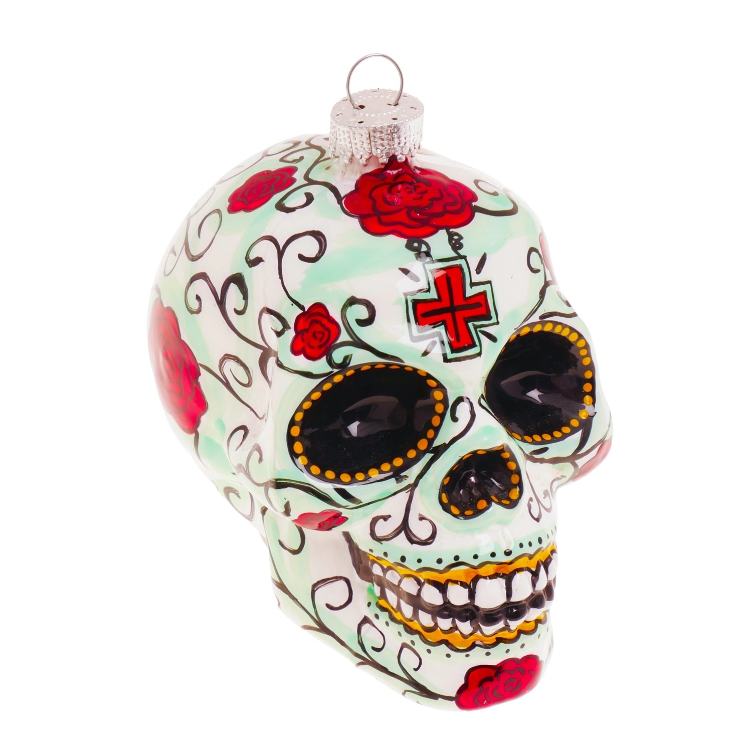 Krebs Glas Lauscha Weihnachtsornament Totenkopf Rose 1-tlg. 10cm