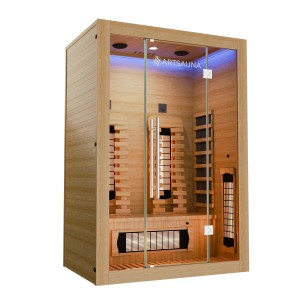 Artsauna Infrarotkabine Kiruna130 Premium mit Dual Technologie aus Hemlockholz und Glasfront.