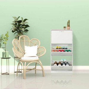 Relaxdays Schuhschrank Kipper Spanplatte Weiß mit 3 Klappen 116 cm x 60 cm x 24 cm 18,1 kg