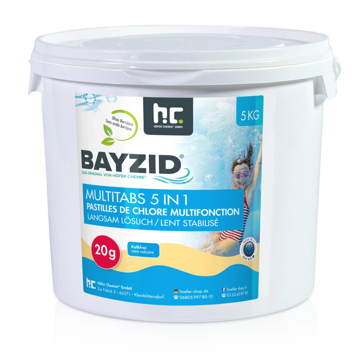 Eimer Bayzid Multitabs 20g 5in1 für Pools, 2x5kg. Poolpflege für langanhaltend sauberes Wasser.