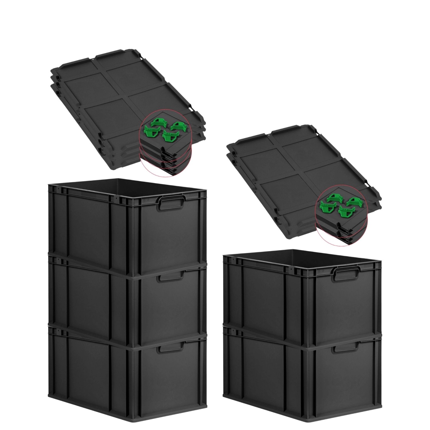 PROREGAL SparSet 5x Eurobox Nextgen Grip Mit Auflagedeckel Und Grünen Versc günstig online kaufen