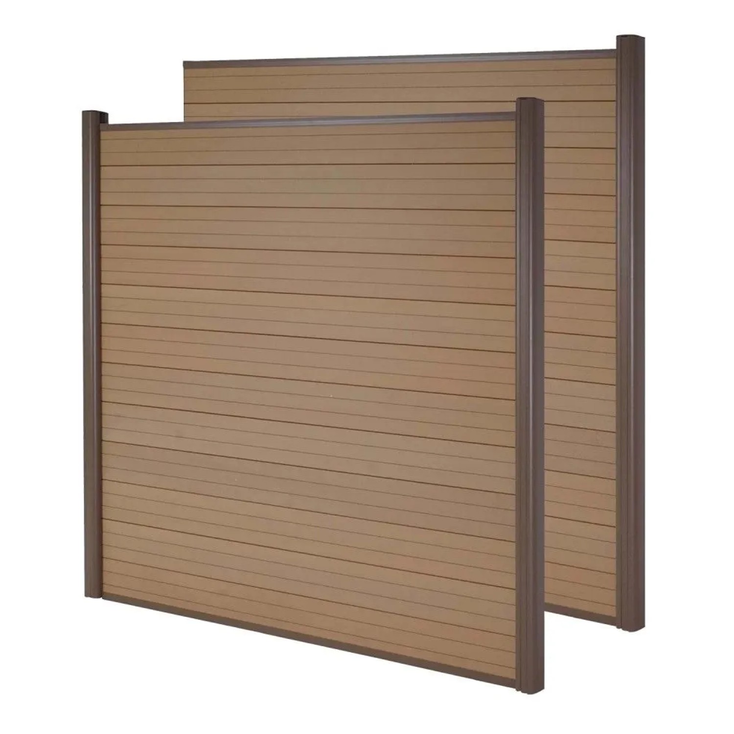 MCW WPC-Sichtschutz Savoie Windschutz Zaun Alu-Pfosten – 2er Set 3,75m Teak