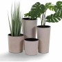 Siena Garden Pflanzsäulen Eco Locon, weiße Pflanzgefäße in verschiedenen Größen mit Pflanzen.