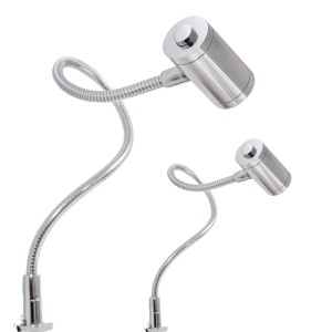 2er Set LED Bettleuchten in Silbergrau mit flexiblem Schwanenhals, warmweißes Licht, zur Montage als Nachttischlampe.