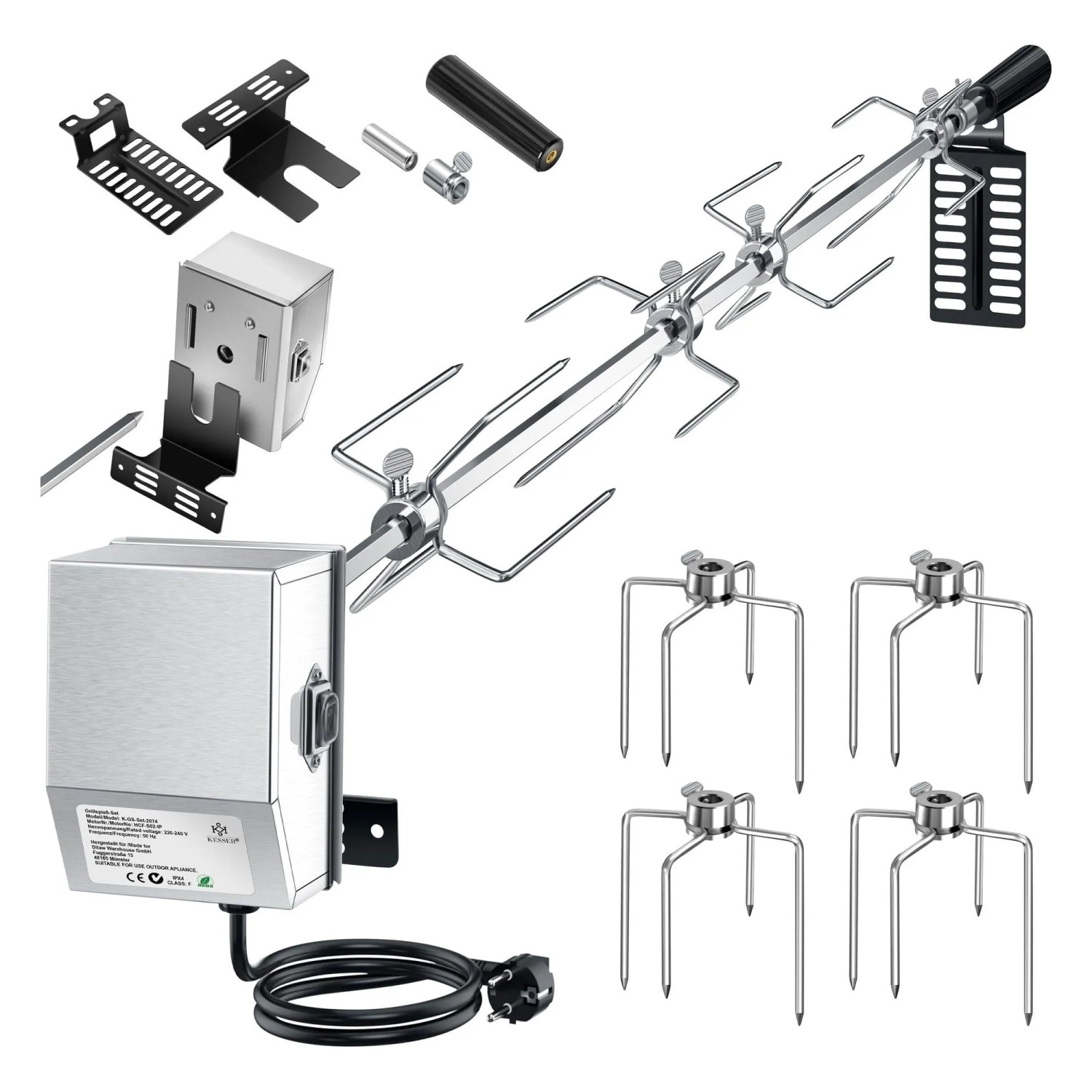 KESSER Edelstahl Grillspieß Set für Weber Spirit mit Motor 107 cm Silber